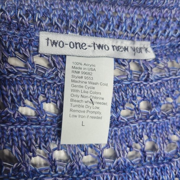 Two-One-Two New York Purple L Open Knit Crochet Button US Made Sweater Cardigan - Picture 3 of 8